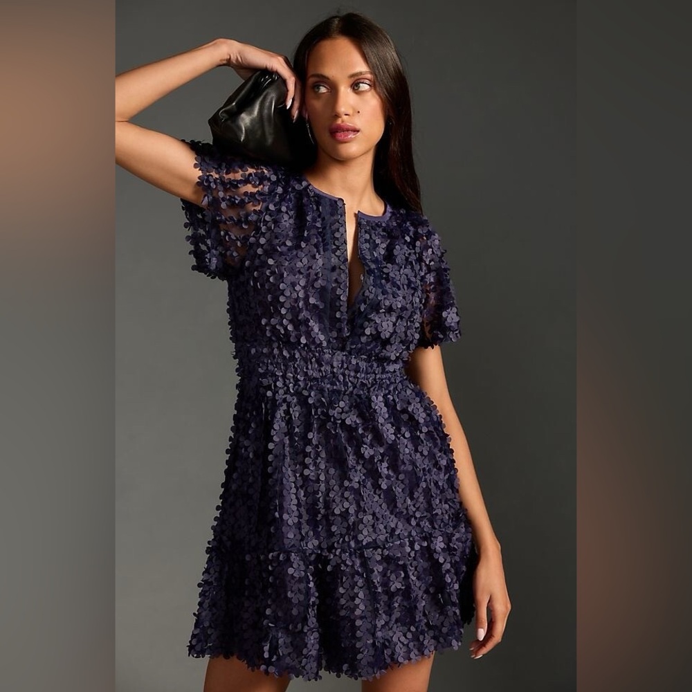EUC Anthropologie Somerset Floral Appliqué Mini Dress
